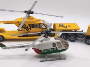 Siku 1865 Ford Cargo LKW + 2125 ADAC Tieflader Heli 2539 + Polizei Heli 2222 1:55